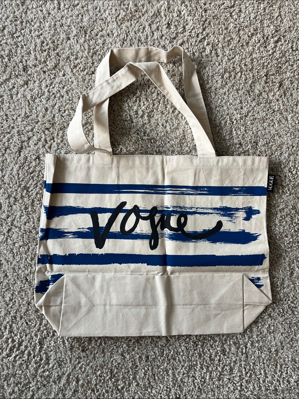 Vogue Striped Canvas Tote in Natural and Navy
